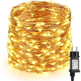 BrizLabs Copper Wire Fairy Lights, 20 m, 200 LEDs, Copper Firefly Lights, 8 Modes, Waterproof Star Fairy Lights with Switch for Outdoor, Wedding, Party, Garden, Christmas, Warm White