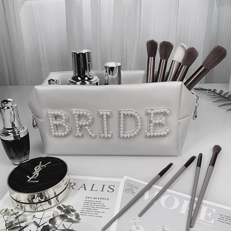 TRIXES Bride Vegan Leather Makeup Bag - Cosmetic Bag Cosmetic