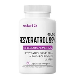 RESTART Trans Resveratrol 99% 400mg con Polifenoles – Trans-Resveratrol Puro con Inulina de Agave – 2 a 5 Veces Más Potente - Cápsulas Veganas Vcaps, Alta Pureza y Potencia – 60 Cápsulas