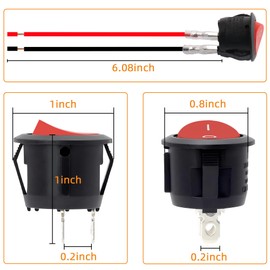10pack On Off Switch,KCD1 Rocker Switch 2 Pin Mini Pre-Wired Red Latching Round Toggle SPST Snap for Boat