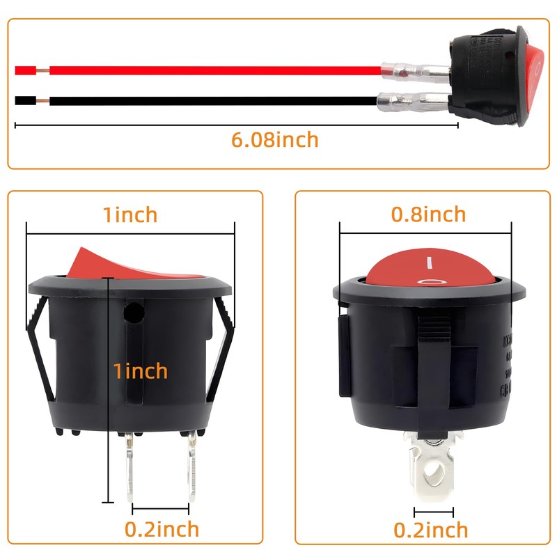 10pack On Off Switch,KCD1 Rocker Switch 2 Pin Mini Pre-Wired