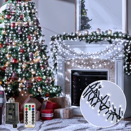 Ollny Cluster Lights Christmas 1000LED 49FT, Cool White Christmas Tree Lights 8 Modes Timer Remote, Waterproof String Lights for Outdoor Indoor Outside Garland Xmas Decorations