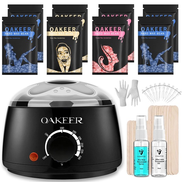 Oakeer Waxing Kit Hair Removal Women Men Wax Warmer Hair Removal at Home with 6 Bags Wax Beans Body Waxing for Eyebrows Nose Cheeks Arms Bikinis (Family Kit)