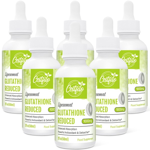 Cestfilo Liposomal Glutathione Liquid 1000 mg, Highest Absorption, Active Form L-Glutathione (GSH) Liquid, Strong Antioxidant for the Immune System (Pack of 1) (Pack of 6)
