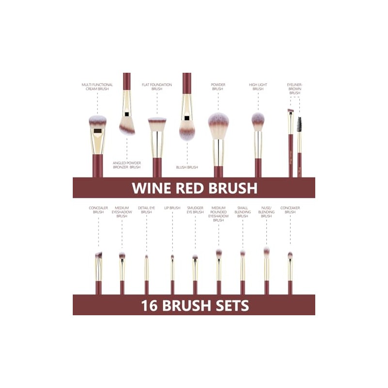 Beauty - Juego de brochas de maquillaje de viaje, 16