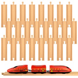 24 Pieces Wood Train Tracks Expansion Straight Wooden Train Tracks 6 Inch Wood Train Track Accessories Compatible with Most Train Tracks for Girls Boys Birthdays (24 PCS, Straight)