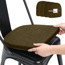 BUYUE Friendly Woven Fabric 14x14 Magnetic Cushions for Metal Chair Set of 4, Enhanced Anti-Slip Seat Pads for Dining Kitchen Café Stackable Chairs (U-Shape, Brown, 4 Counts)