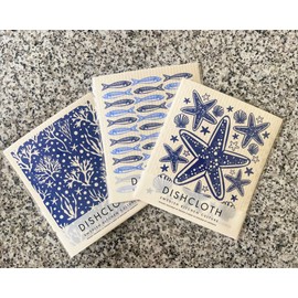 SeaKisses - Pack of 3 Swedish Dishcloths - Starfish, Coral, Little Fish