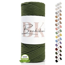 BOCHIKNOT Braided Macrame Cord 4mm x 109yds - Braided Rope for Macrame Wall Hanging Plant Hanger - 4mm Braided Macrame Cord - Cotton Macrame Cord for Crafts - 4mm Macrame Cord Braided (Army Green)