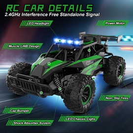 kolegend Remote Control Car 50+Min RC Cars Toys 1:12 Scale Monster Trucks 20KM/H Remote Control Monster Truck with LED Headlight and 2 Battery Gifts for Boys 8-12,Green