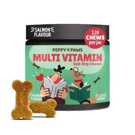 Peppy Paws Dog Multivitamin Soft Chews – 120 Count | with Omega 3, Glucosamine, MSM, Chondroitin, CoQ10, Vitamins B & C | for Joint, Heart, Skin & Immune Support | Salmon Flavor | Non-GMO & Natural