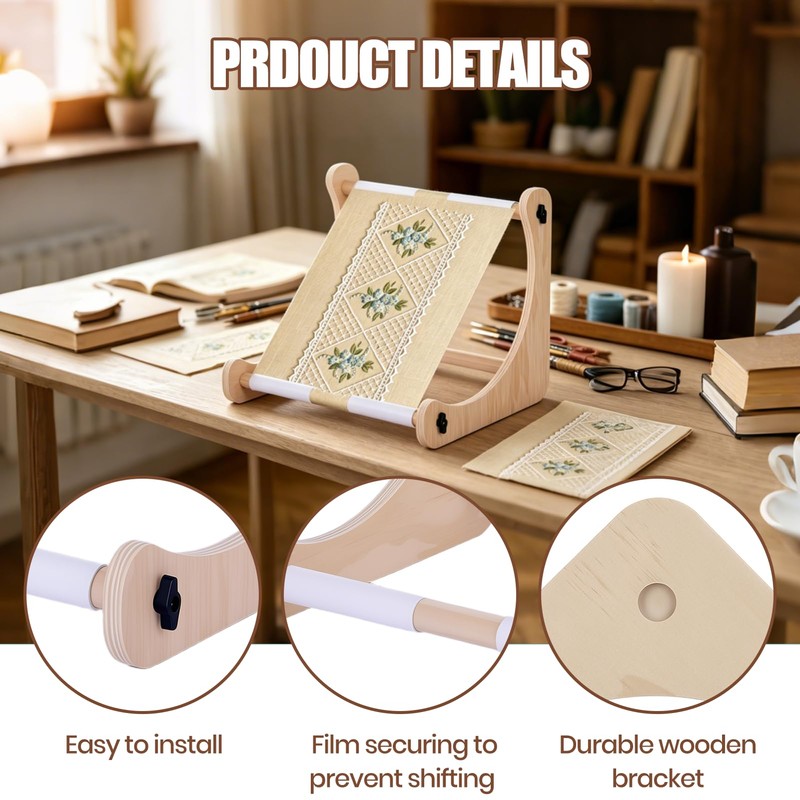 Exsulity Adjustable Embroidery Table Stand, Wood Embroidery Hoop Holder