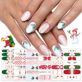 SILPECWEE 6 Sheets Christmas Nail Polish Stickers Full Nail Wraps for Women Nail Polish Strips Gel Nail Strips Self Adhesive Holiday Fingernail Sticker Nails Manicure Design with Nail File