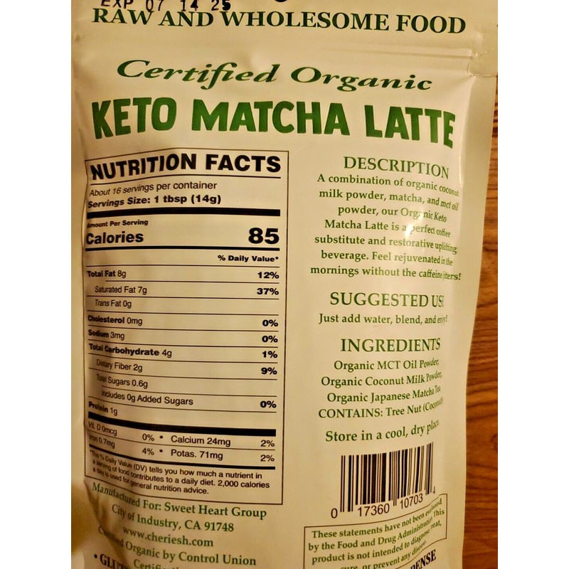 CERTIFIED ORGANIC KETO MATCHA LATTE WITH MCT OIL POWDER GLUTEN