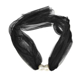 ZAHD Women's Elastic Mesh Loop Scarf with Pearls Lace Scarf Lace Collar Simple Lace Collar Design Lace Collar with Sequins and Beads for Neck Sun Protection Cover Scars, black, S