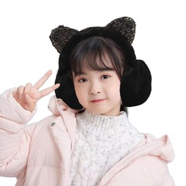 Kids Lovely Cat Winter Earmuffs Soft Plush Ear Warmers with Glittering Cat Ears Cute Warm Ear Flaps Cartoon Furry Ear Covers Fluffy Faux Fur Ear Muffs for Boy Girls 5+ Years Outdoor Xmas Birthday Gift
