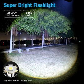 Bochaos Flashlight High Lumens,280000LM LED Flashlight,XHP160.6 Super Bright Tactical Flashlight,COB Light,5000 mAh Rechargeable Battery, Digital Battery Display, IPX5 Waterproof,USB-C Charging