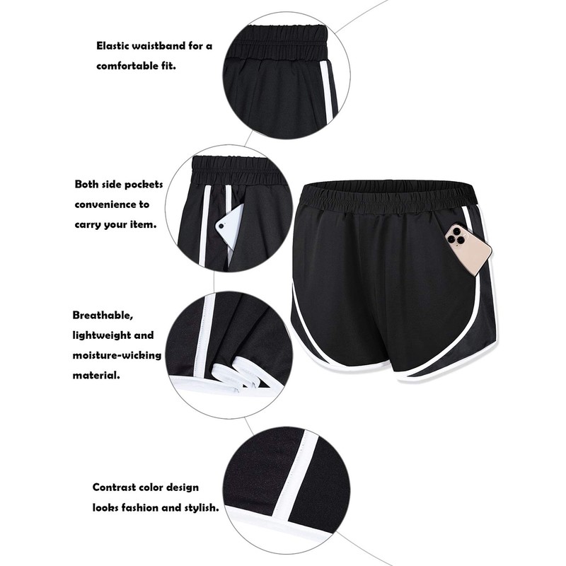Fulbelle Pantalones cortos deportivos elásticos de doble capa para correr