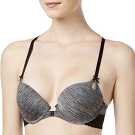 Heidi Klum Heidi Womens Lace Trim Underwire Push-up Bra Black 36DD