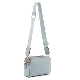 EVVE Triple Zip Small Crossbody Camera Bag with Wide Guitar Strap | Mint