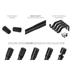 Ivilon Curtain Rods for Windows - Diamond Knurled End Cap, 1 inch Diameter, Telescoping Adjustable Curtain Rod, 72 to 144 Inches. Color Black