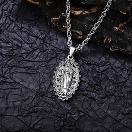 Ynnee Virgin Mary Necklace 925 Sterling Silver Our Lady of Guadalupe Virgen de Guadalupe Religious Gift 18+2 in Adjustable Chain