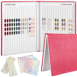 1PCS Nail Swatches Book, Nail Gel Polish Display Book with 360 False Tips & 1-400 Labels, Pink Cardboard Color Sample Organizer for Salon & DIY Nails Art Design