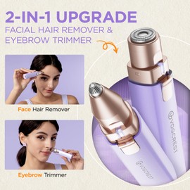 Rechargeable Facial Hair Remover for Women: 2 in 1 Electric Eyebrow and Facial Hair Remover - Suitable for Middle-aged Women’s Eyebrow, Chin, and Cheek Trimming - with Built-in LED Light(Purple)