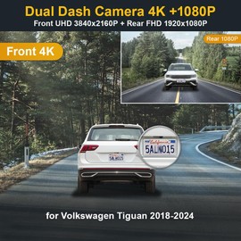 Fitcamx Used Front 4K+Rear 1080P Dash Cam for 2018-2024 VW Tiguan S SE R-line Black SEL (HD2-6179), OEM Look, 2 Channel HD Video, Loop Recording, WiFi&APP, Parking Monitoring, Easy to Set, NO SD Card