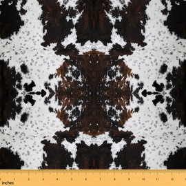 Cowhide Patterns Farmhouse Style Decorative Fabric for Upholstery,Highland Cattle Cow Skin Print Outdoor Fabric by The Yard,Brown White Animal Theme Fabric for Home Decor,3 Yards,108" L x 59" W