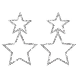 Silver Star Earrings for Women Rhinestone Star Dangle Earrings Layered Star Prom Earrings Big Star Dangle Earrings