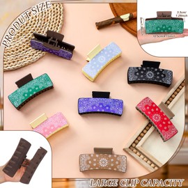 FineCheer 8 Pcs Western Hair Claw Clips Gifts Leather Highland Cow Print Large Hair Claw Clips Western Accessories Christmas Supplies for Women Long Short Hairstyle Gifts (Paisley)