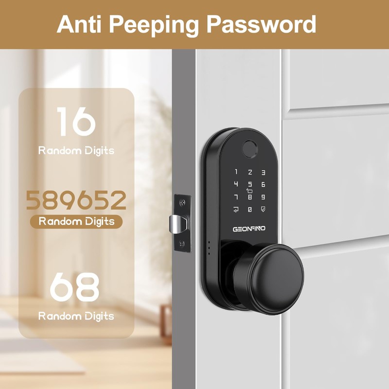 GEONFINO Smart Door Lock with Knob, Keyless Entry Door Lock