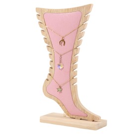 CHGCRAFT 1 Set Foot Shaped Anklet Display Stands Wooden Necklace Holder Foot Display Storage Showcase Stand for Ankle Jewellery Display, Pink, 8.27x 2.76x 11.22 inch