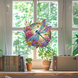 EOBROMD Diamond Art Painting Kits for Adults, Dragonfly DIY Ornament Diamond Art Kits Hanging Pendant for Window, Special Shape Crystal Art for Home Wall Door Art Decoration