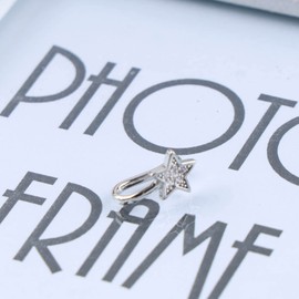 Zeshimb CZ Star Fake Nose Ring - Silver Star Septum Nose Cuff - Faux U-Shaped Clip On - No Piercing - Bendable, Stainless Steel, no gemstone