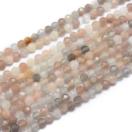 Stiesy 2 Strands Natural Multi-Moonstone Beads 3mm Faceted Gemstone Beads Small Round Stone Chip Bead Healing Crystal Spacer Beads for Jewellry Making Crafts Bracelet Necklace Earring DIY