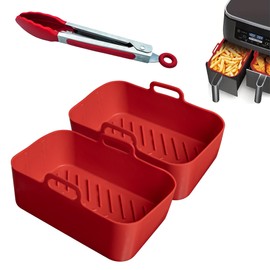 CERENE - Rechteckige Formen für Luftfritteuse Doppel bis 9 l, airfryer silikonform für Ninja, heissluftfritteuse zubehör dual zone für Innsky, Princess/Rot