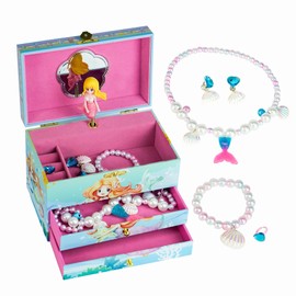AdelDream Spieluhr Schmuck Schmuckkästchen (5 Schmucksets) Schmuck Box kleines Mädchen Schmuck Box Tochter und Lady Freund Geschenk Geburtstagsgeschenk (Drei Schichten Meerjungfrau grün)