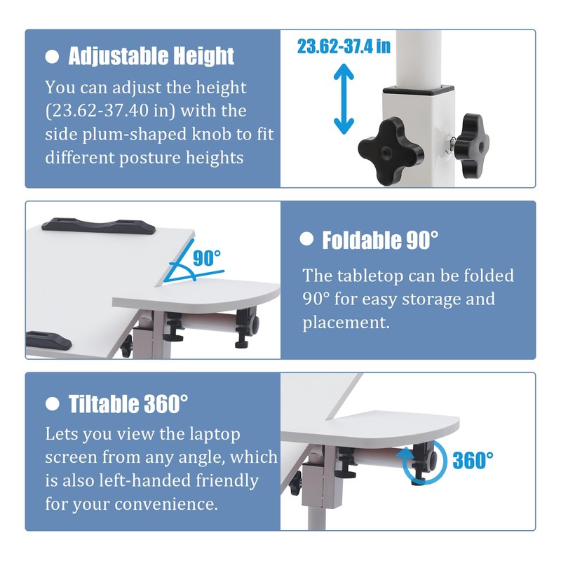 ILWorkTLs Angle & Height Adjustable Rolling Table Desk,Laptop Notebook Stand