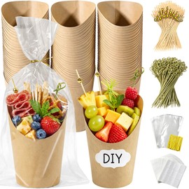 100 Pcs Charcuterie Cups with Sticks 14oz French Fries Holder for Party