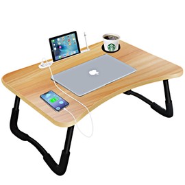 Laptop Bed Desk,Portable Foldable Laptop Lap Desk Tray Table with USB Charge Port/Cup Holder/Storage Drawer,for Bed/Couch/Sofa Working, Reading