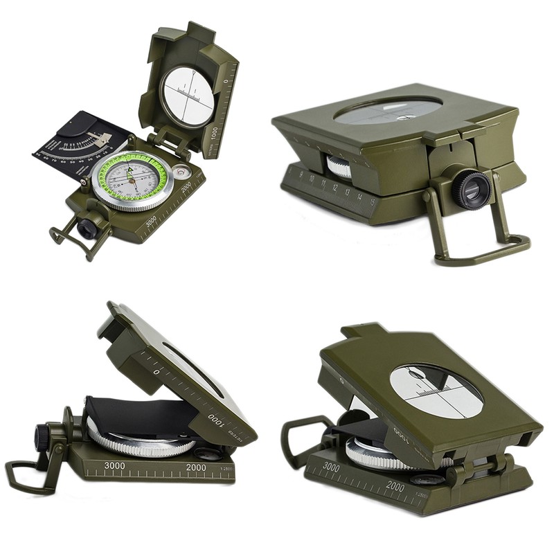 Portable Multifunctional Military Zinc Alloy Compass with Inclinometer for Camping
