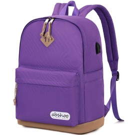 abshoo Basic School Backpack For College Middle High School Water Resistant Bookbag Travel Daypack (Purple)