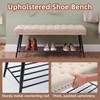Thick Cushioned Shoe Bench, Entryway Bench with Metal Shoe Rack,
