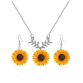 Daisy Sunflower Dangle Earrings Sunflower Necklace Set for Women Summer Jewelry, Resin, No Gemstone