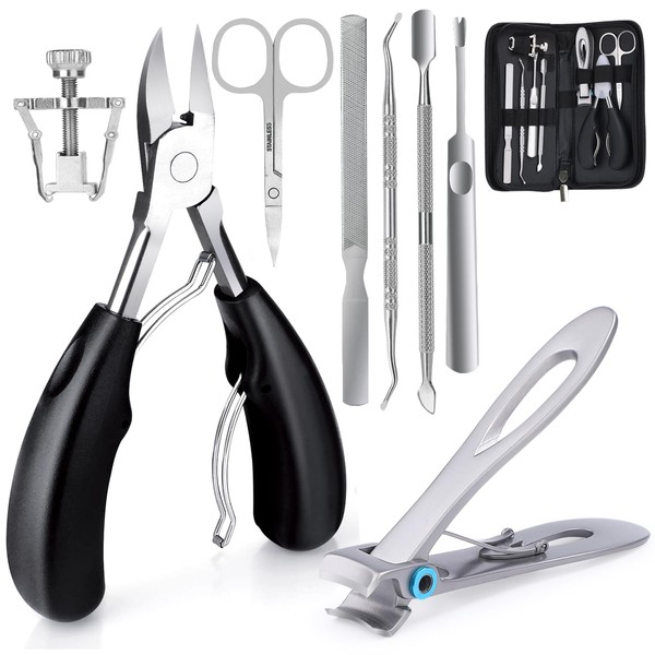 JUPELI Professional Toenail Nail Clippers Set, Sharp Nail Clippers for Thick and Ingrown Toenails, Stainless Steel Pedicure Foot Care Nail Clippers, 8-Piece Manicure Set with Nail Scissors, Cuticle
