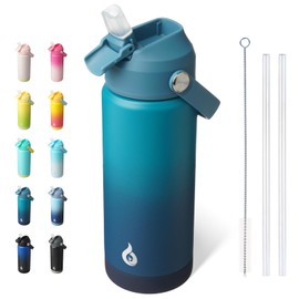 BJPKPK Insulated Water Bottle with Straw Lid, 18oz Thermo Water Bottles with Soft Nozzle, Flex Handle & Non-slip Boot, BPA Free Leak Proof Stainless Steel Metal Thermo, Tumblers, Cups,Vast