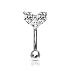 Forbidden Body Jewelry 16g 8mm Curved Barbell for Daith, Eyebrow, Rook & Belly Button with CZ Heart Top, Silver Tone