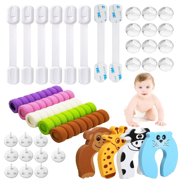 Baby Proofing Kits, Child Safety Cupboard Locks Table Corner Protectors for Kids Door Finger Pinch Guards Safety Baby Home Socket Covers (39Pcs)